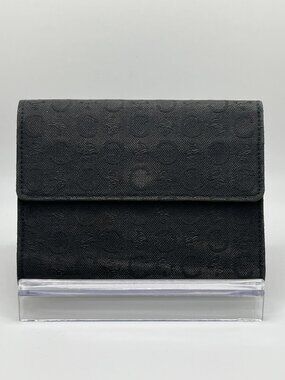Vintage Celine Black Macadam C Canvas Trifold Wallet